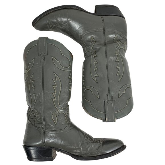 Vintage TONY LAMA Gray Embroidered Western Cowboy Boots 5407 Mens Size 11D - Picture 3 of 12